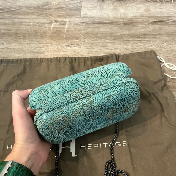 Halston Heritage Blue Lizard Print Frame Clutch
